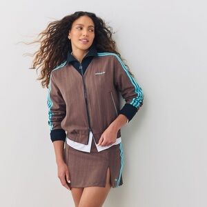 adidas Brown and Blue Women's Track Jacket Size Small